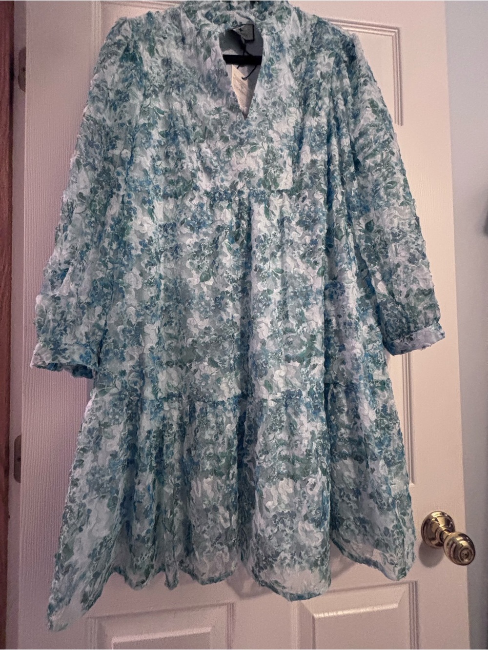 Tuckernuck Aqua & White Floral Tiered Dress